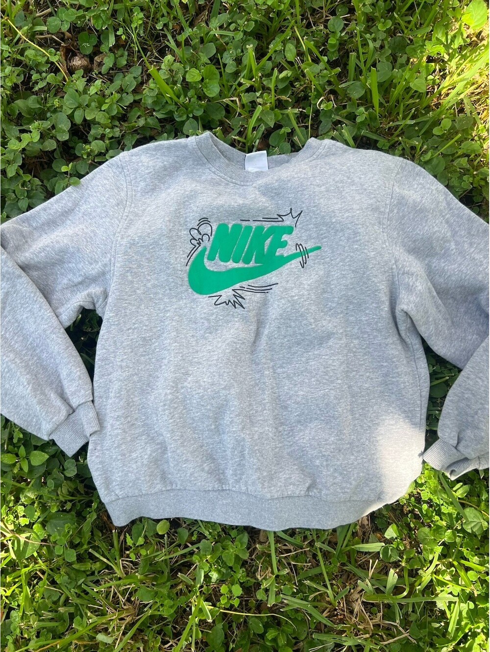 Nike Grey And Green Kids Bubble Letter Crew Neck Sweater-XL